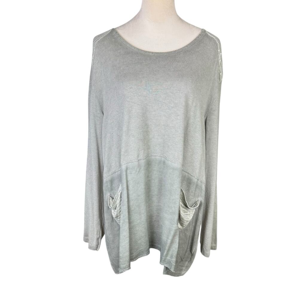 Tempo Paris S/M Sage Green Soft Knit Sequin Pocket Oversized Long Sleeve Sweater